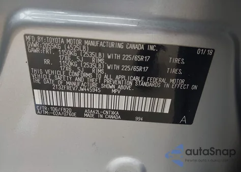 2018 Toyota Rav4 Le from USA, damaged, VIN 2T3ZFREV7JW445945